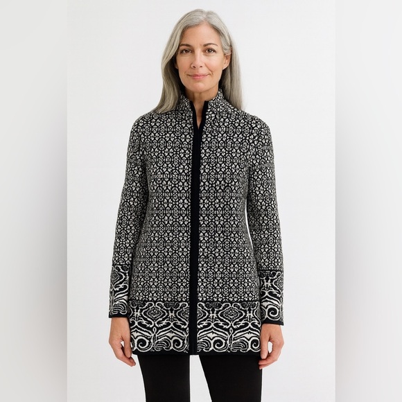Cynthia Rowley Black Cotton Blend Zip Front Sweater Jacket Cardigan Womens Large - Picture 1 of 11
